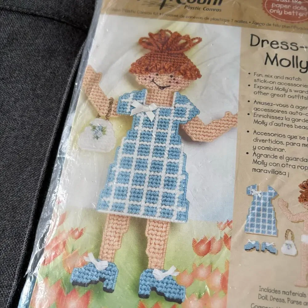 Dress-Up Molly Vintage Needlepoint Doll Kit by Quick Count 1990s Plastic Canvas